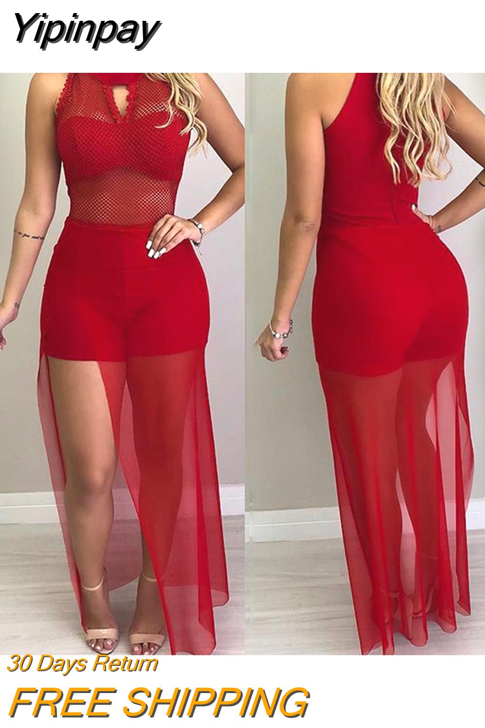 Yipinpay Fishnet Mesh Overlay Romper