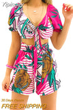 Yipinpay Women All Over Print Short Sleeve Top & Drawstring Shorts Set 2023 Fashion New Shorts Suit Female Casual Office Clothing