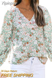 Yipinpay and Winter Fashion Women's V-neck Chiffon Top Women Lantern Sleeves Office T-shirt Floral Chiffon Shirt Female 2023 New