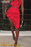 Yipinpay Women Sexy Clothes Ruffles Crop Top & Asymmetrical Skirt Set Party Look for Women 2023
