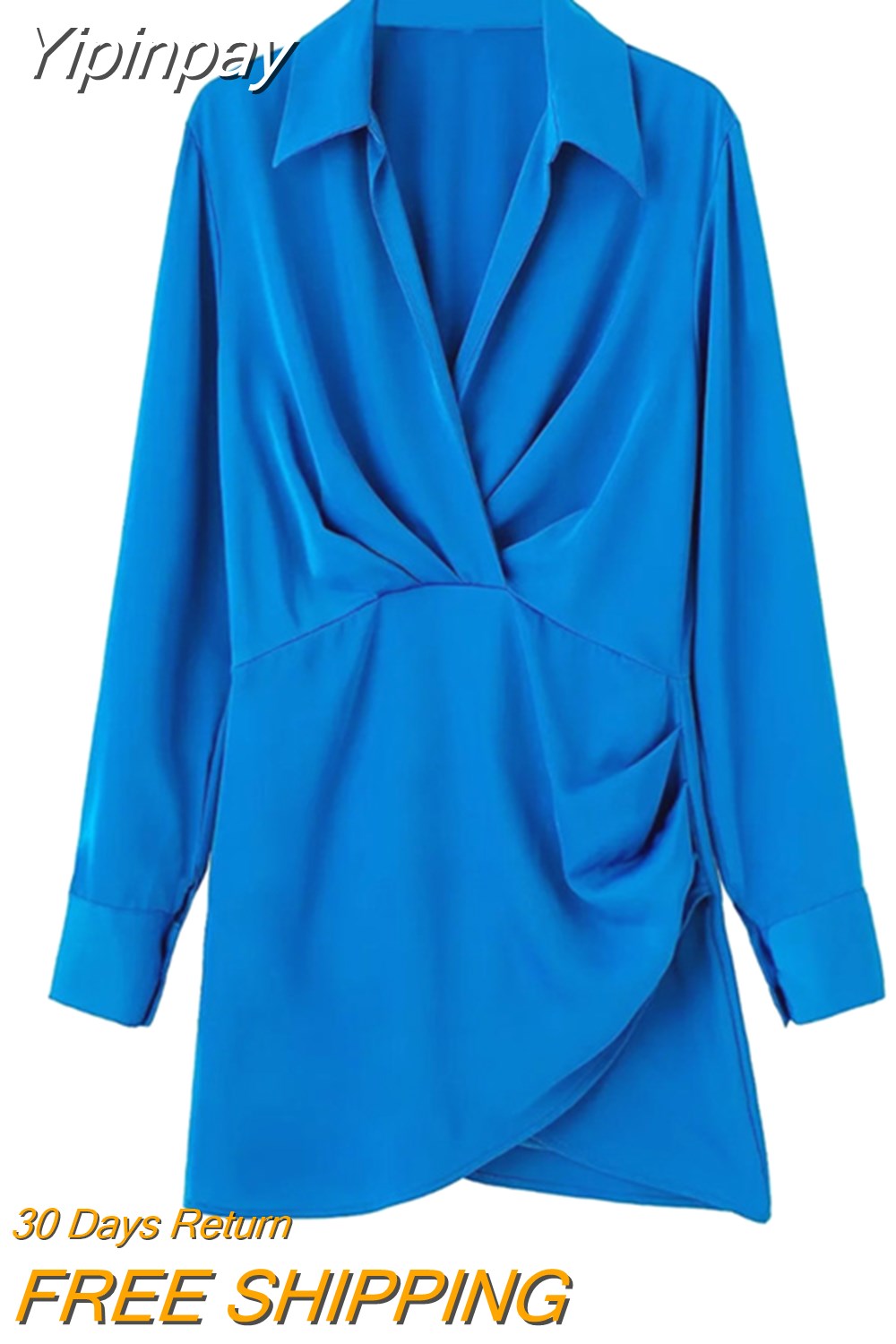 Yipinpay 2023 Satin Shirt Dress Woman Multicolor Short Dresses For Women Long Sleeve Mini Dress Elegant Casual Women's Dresses