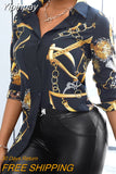 Yipinpay Women Chain Scarf Print Button Design Shirt Top for Women Top 2023