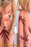 Yipinpay New Women's Suit Sexy Sleeveless Backless Womens Outfits Leaf Print Crop Top & Wide Leg Pants Set Long Pants 2 Piece Sets