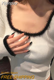 Yipinpay Slim Crop Tops Woman Casual Korean Style Pullover Pure Color 2023 Autumn Long Sleeve Knitted Short T-shirt Female Thin