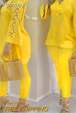 Yipinpay Sleeve V-Neck Casual Top & Pants Set Two Piece Sets Womens Outifits 2023 Summer Female Fashion Casual Suit