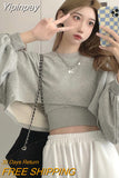 Yipinpay Two Piece Suit Hoodies Women Korean Loose Bat Sleeve Tops Fashion Popular Crop Sweatshirts+Camis Female