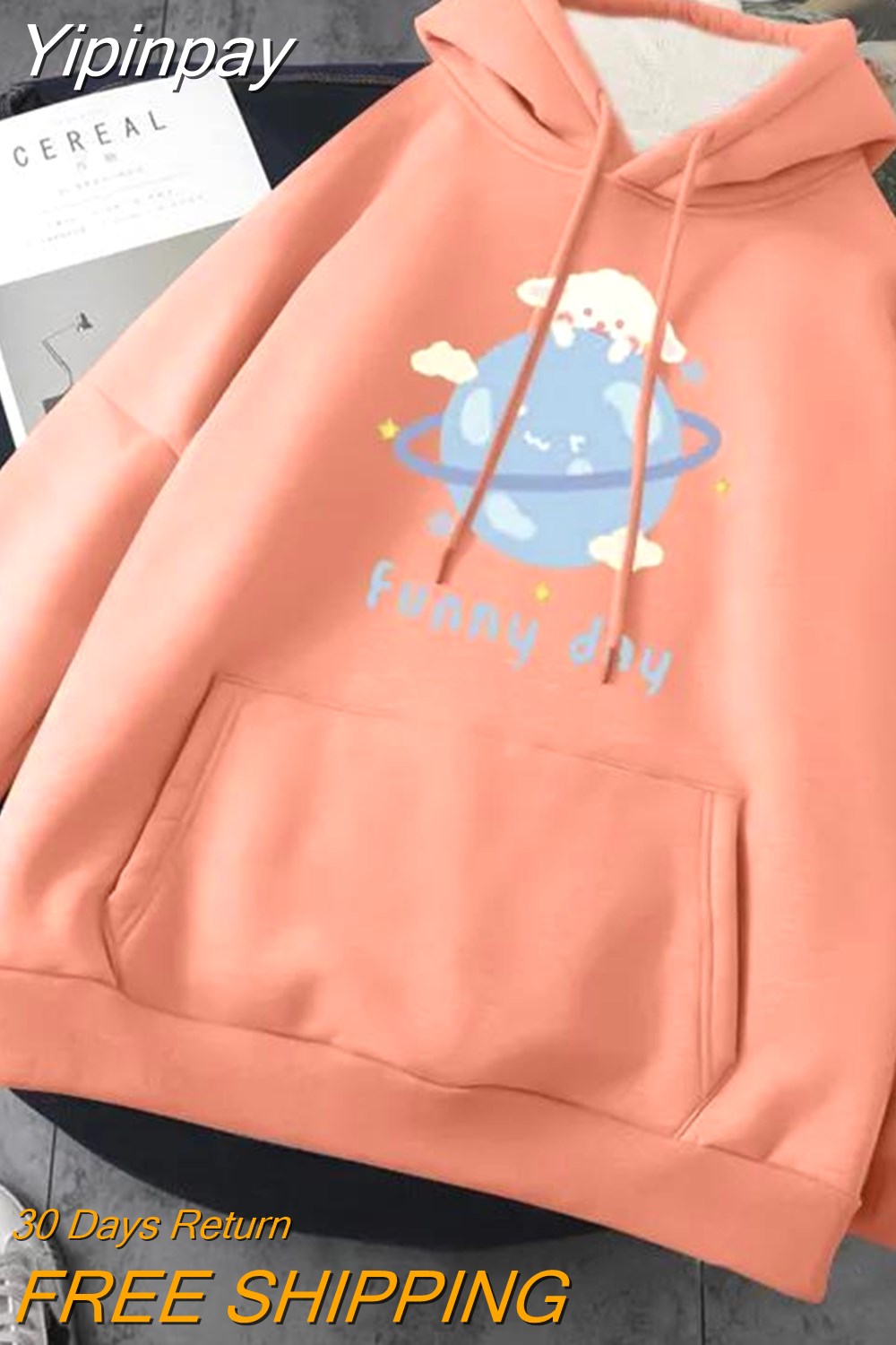 Yipinpay new cute cartoon print hoodie women's Y2K autumn plus velvet thick loose sweatshirt couple casual all-match pullover hoodie
