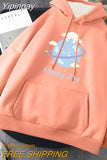 Yipinpay new cute cartoon print hoodie women's Y2K autumn plus velvet thick loose sweatshirt couple casual all-match pullover hoodie