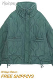 Yipinpay TRAF Fashion Quilted Coat for Women 2023 Stand Collar Warm Coats Female Front Zipper Long Sleeve Jacket Ladies Outerwear