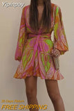Yipinpay 2023 Print Cut Out Dress Women Short Boho Chiffon Dress Woman Slit Long Puff Sleeve Summer Dresses Beach Sexy Party Dresses