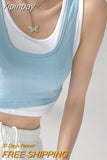 Yipinpay Crop Tops Women Fake Two Piece Patchwork Sports Tank Top Fashion New Slim-fit Sleeveless Outwear T-shirt Girls
