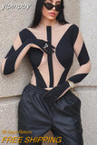 yipinpay 2023 Fashion Club Y2K Sexy Mesh See Through Skinny Bodysuit Long Sleeve One Pieces Body Tops White Rompers Oufits