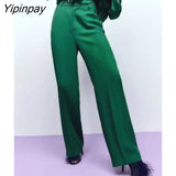 Yipinpay 2Pcs Spring Autumn Women Solid Blazer Suit 2023 Feather Office Outfits Elegant Jackets Coats Long Trousers Basic Outwear