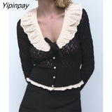Yipinpay 2023 Autumn Women Knitted Coats Harajuku Fashion Peter Pan Collar Cardigan Sweater Single Breasted Long Sleeve Sweater