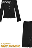 Yipinpay Spring 2 Piece Dress Set Pink Knitted Sweater Clothing Casual Cardigan Tops + Slim Elegant Midi Skirt Korea Suit Woman Chic