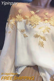 Yipinpay Vintage Floral Blouses Women Long Sleeve O-Neck Shirts Embroidery Shirts Famale Sexy Lace Elegant Tops Ladies 2023 Summer