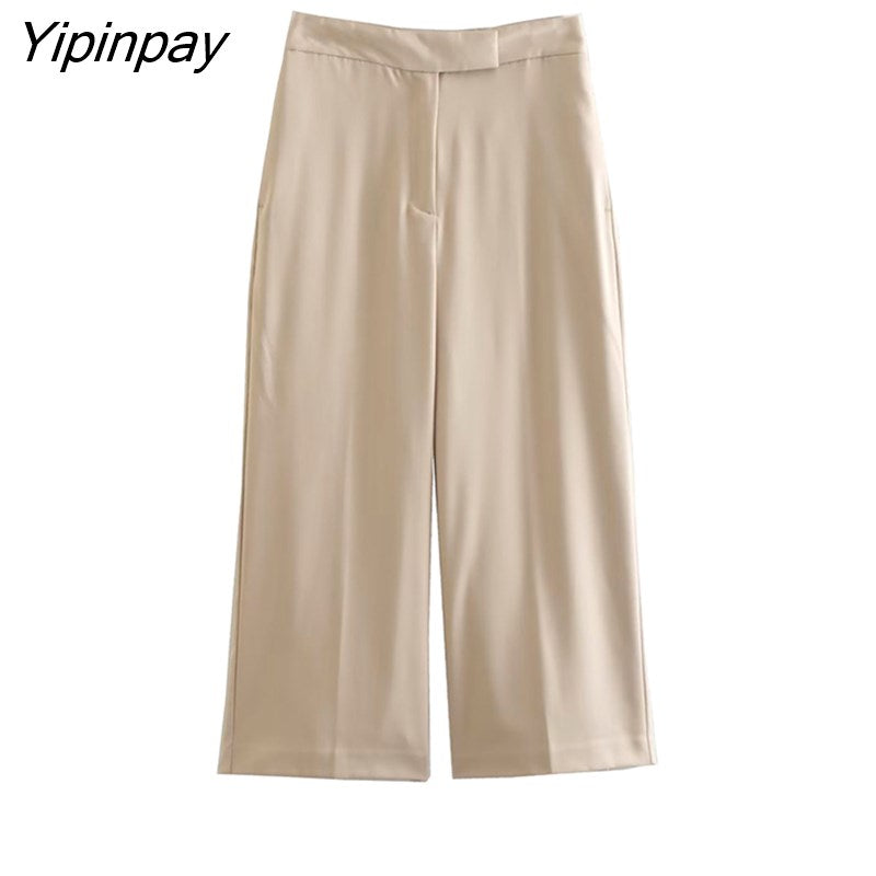 Yipinpay Fashion Women Pant Vest Suit Sets 2pcs 2023 Spring Autumn V-neck Coat+Zipper Ankle-Length Pants Basic Causal Office Outfits