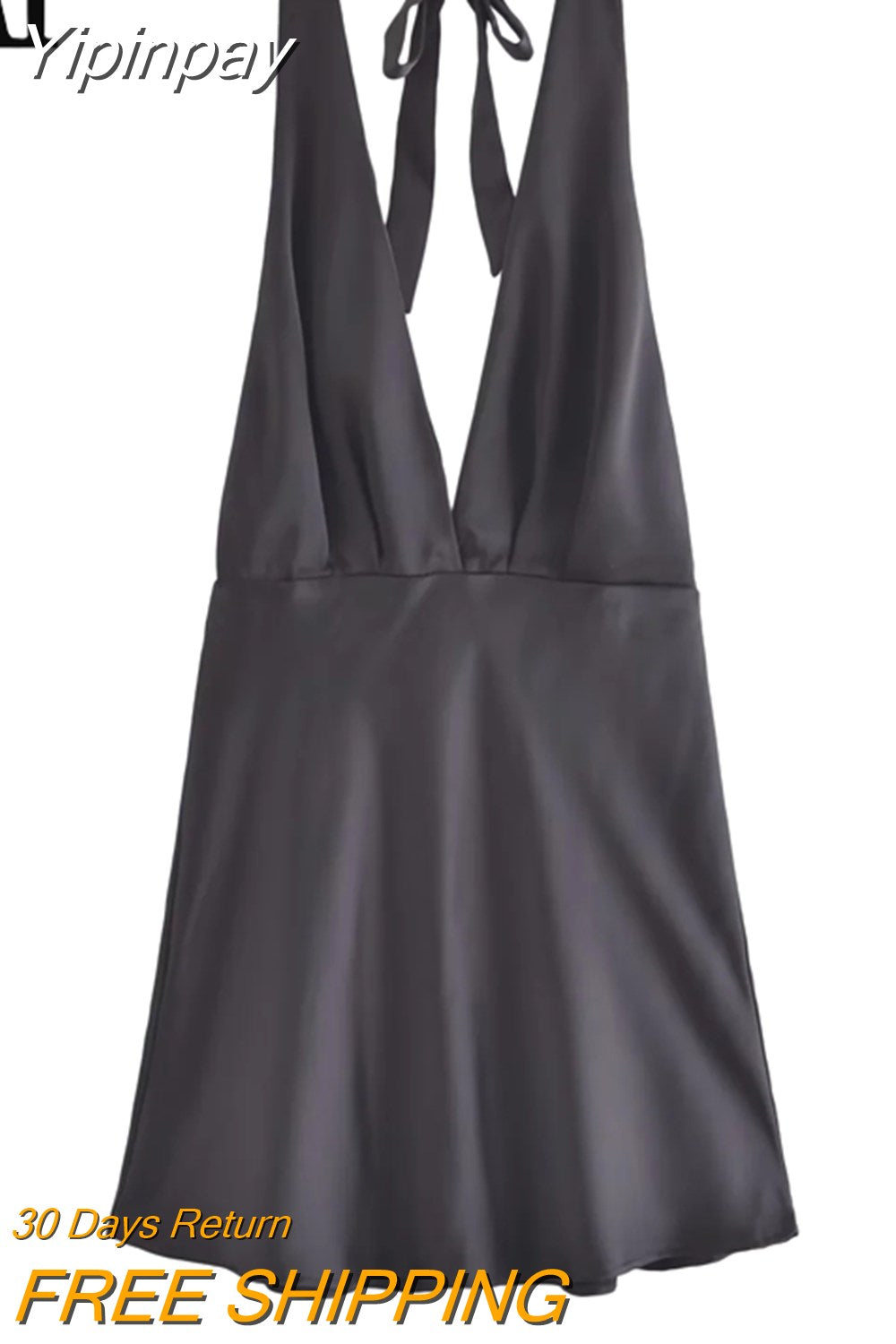 Yipinpay 2023 Black Satin Dress Woman Halter Backless Mini Dress Women Summer Sexy Short Dresses Daring Night Evening Party Dresses