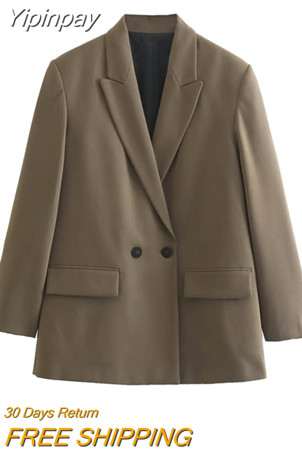 Yipinpay 2023 Brown Double Breasted Blazer Women Office Casual Blazer Woman Long Sleeve Elegant Women's Jacket Autumn Winter Coat