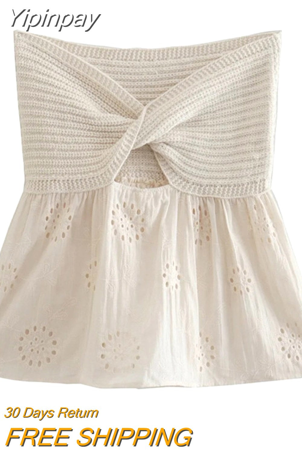 Yipinpay 2023 Knit Crop Top Women Cut Out Tube Top Female Woman Beige Embroidery Off Shoulder Top Y2k Sleeveless Summer Sexy Tops