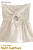 Yipinpay 2023 Knit Crop Top Women Cut Out Tube Top Female Woman Beige Embroidery Off Shoulder Top Y2k Sleeveless Summer Sexy Tops