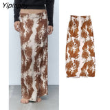 Yipinpay 2023 Ladies Printed Straight Skirts Spring Autumn High Waist Back Split Skirt Female Zipper Midi Pencil Skirt