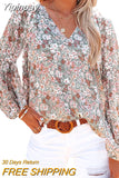 Yipinpay and Winter Fashion Women's V-neck Chiffon Top Women Lantern Sleeves Office T-shirt Floral Chiffon Shirt Female 2023 New