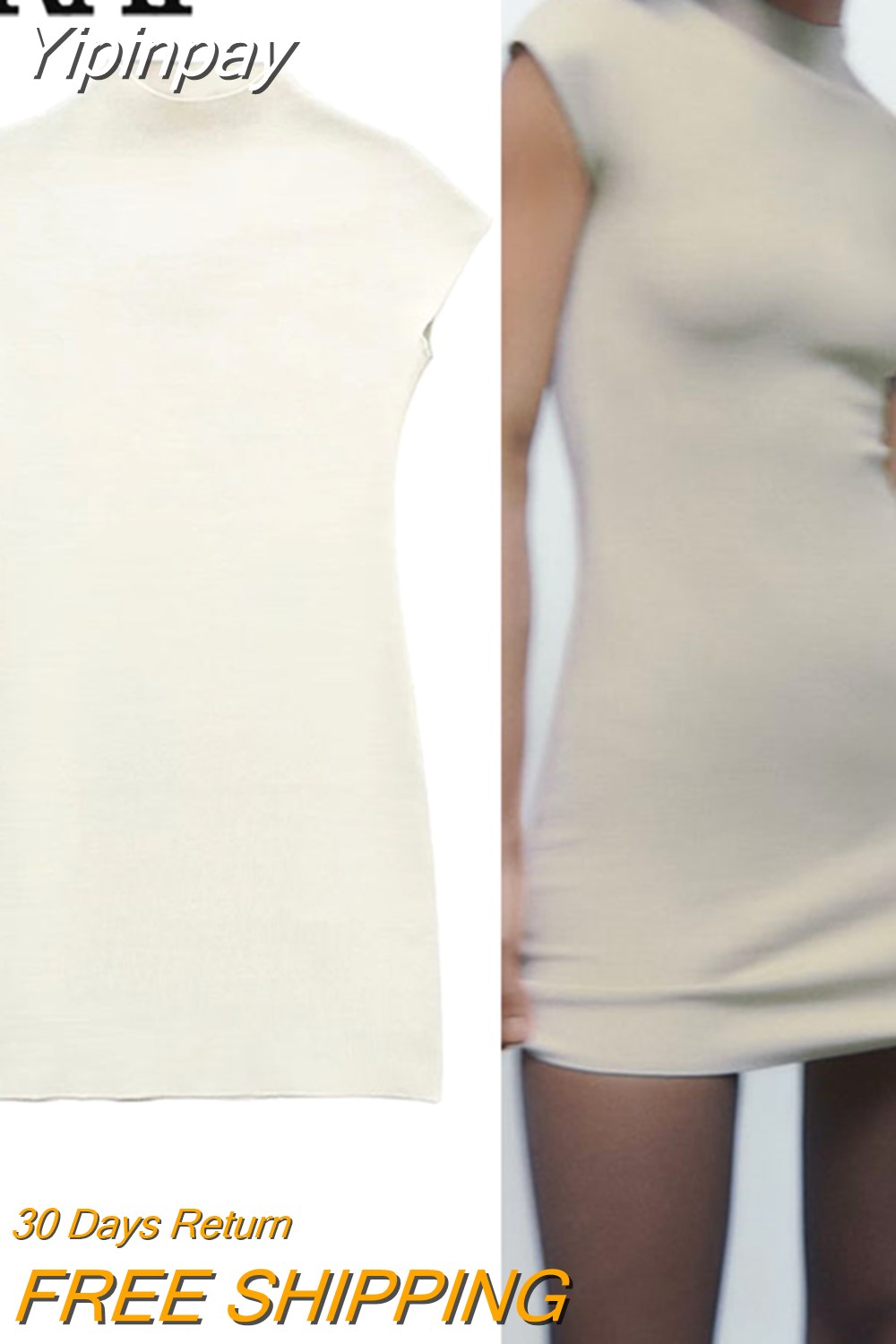 Yipinpay 2023 Knitted Dresses For Women Beige Mini Bodycon Dress Women Sleeveless Elegant Sexy Short Dresses Woman Party Dress