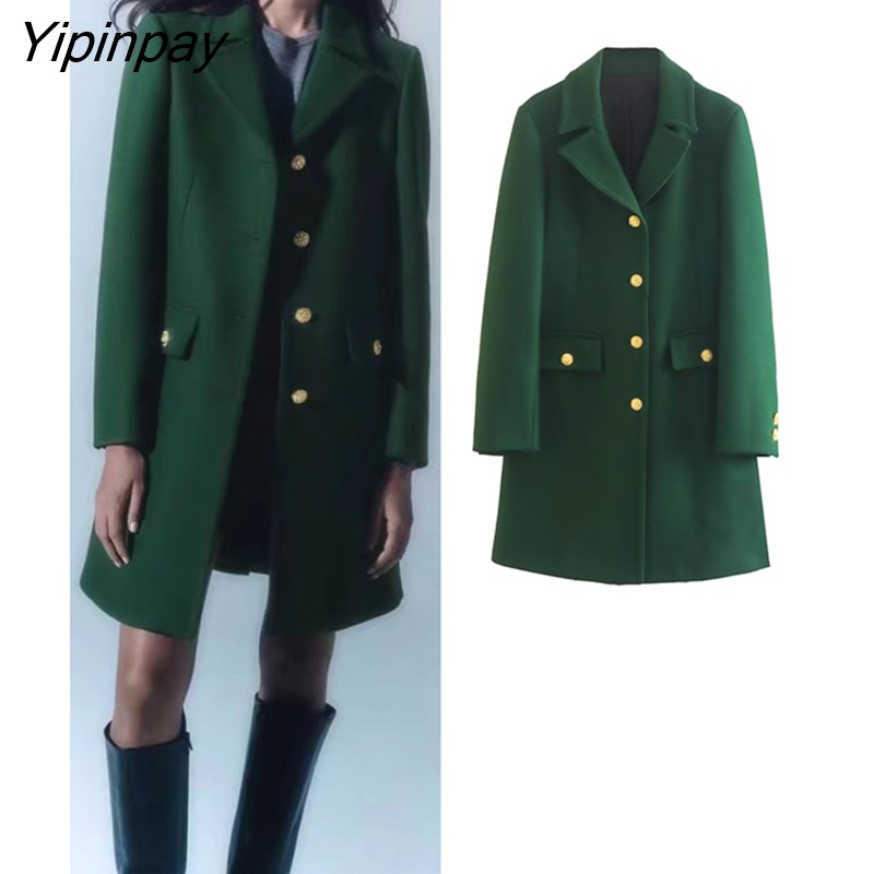 Yipinpay 2023 Winter Ladies Coat Blends Women Long Sleeve Single Breasted Jacket Slim Warm Basic Female Fashion Overcoat