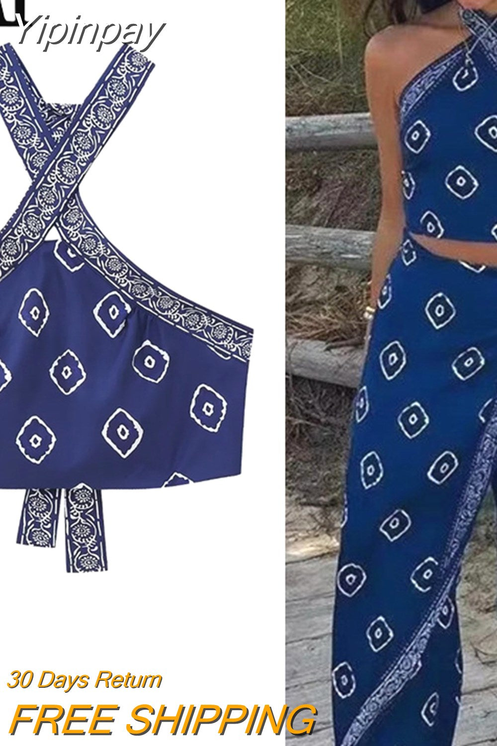 Yipinpay 2023 Print Halter Top Female Off Shoulder Crop Tops For Women Boho Sleeveless Backless Top Beach Summer Sexy Tops Woman