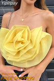 Yipinpay Yellow Knit Crop Top Women Organza Maxi Floral Tank Top Female Sexy Summer Tops Aesthetic Sleeveless Streetwear Y2k Tops