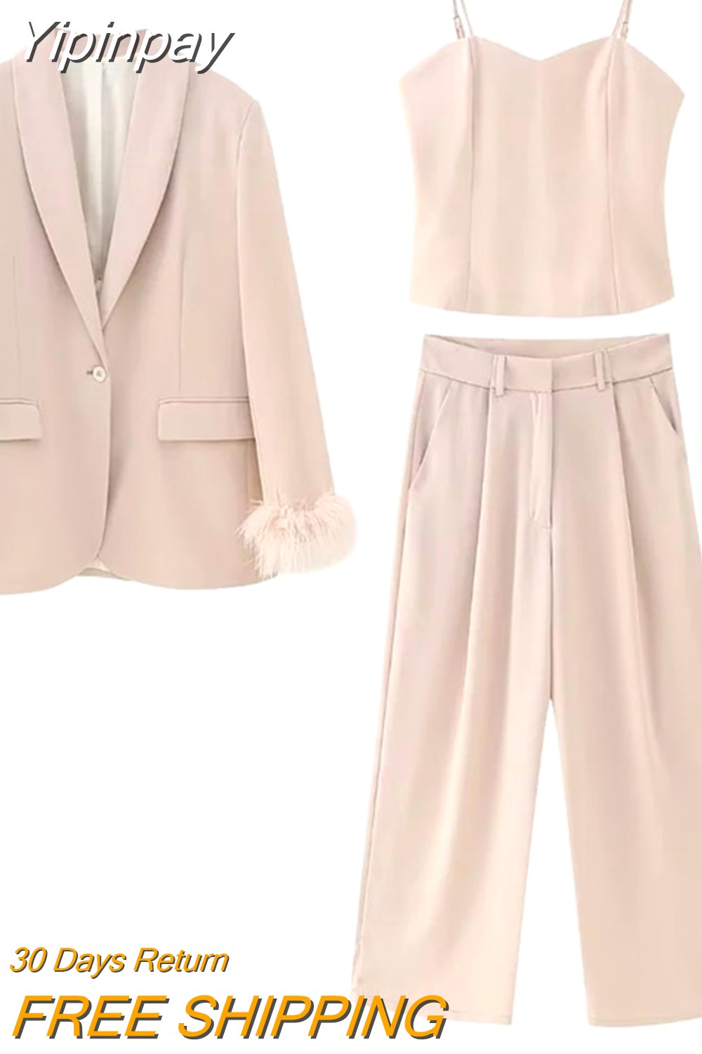 Yipinpay 2023 Pink Blazer Woman Fashion Button Jacket With Feathers Long Sleeve Blazer Suits For Women Spring Elegant Womens Jackets