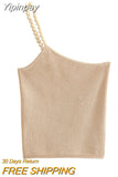 Yipinpay Beaded Crop Top Women Asymmetrical Off Shoulder Knit Top Female Beige Sexy Tops Woman Summer Backless Streetwear Y2k Tops
