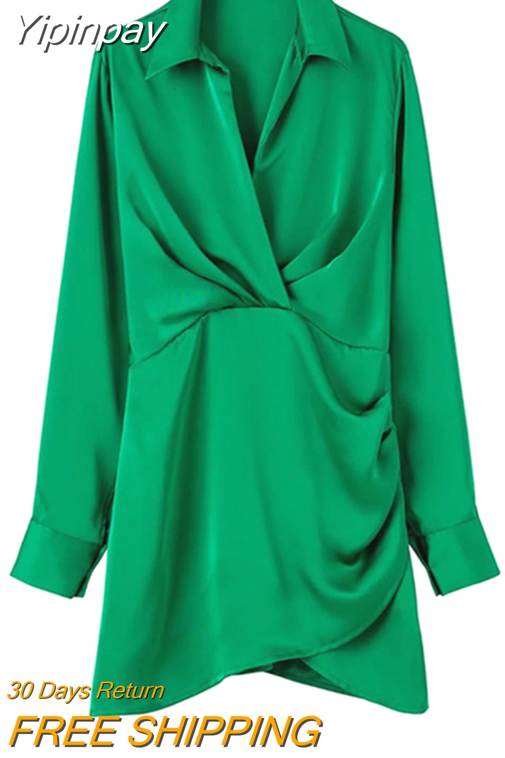 Yipinpay 2023 Satin Shirt Dress Woman Multicolor Short Dresses For Women Long Sleeve Mini Dress Elegant Casual Women's Dresses