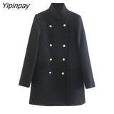 Yipinpay 2023 New Winter Solid Coat Women Double Breasted Long Sleeve Jacket Outwear Warm Basic Female Fashion Overcoat