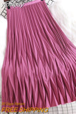 yipinpay 2023 Korean Summer Fashion Wave Pleated Long Midi Skirt Women Solid Color Casual Kawaii High Waist Mid-Calf Skirts