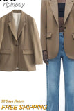 Yipinpay 2023 Brown Long Blazer Women Oversize Blazer Woman Long Sleeve Women's Spring Jacket Office Casual Elegant Womens Jackets