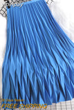 yipinpay 2023 Korean Summer Fashion Wave Pleated Long Midi Skirt Women Solid Color Casual Kawaii High Waist Mid-Calf Skirts