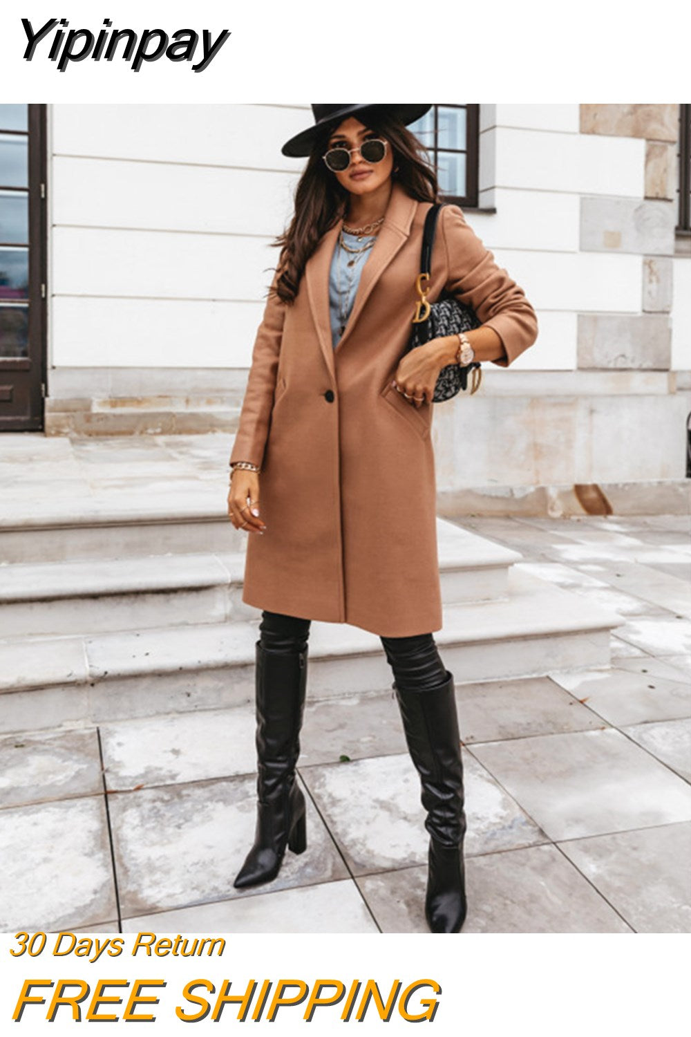 Yipinpay hot style autumn and winter color lapel mid-length button woolen coat coat women's clothing