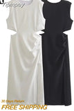 Yipinpay 2023 Cut Out Long Dress Women Summer Sleeveless White Black Dress Woman Fashion Ruched Midi Elegant Party Dresses For Women