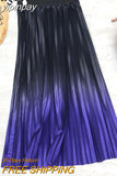 yipinpay 2023 Pleated Midi Skirts Womens Satin Tie Dye Gradient High Waist Long Skirt Stylish Casual Elegant Faldas Female Jupe