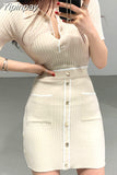 Yipinpay 2-piece set Button pocket pullover top short sleeve + mini skirts suit summer elegant casual ladies new 2023 Korea Two
