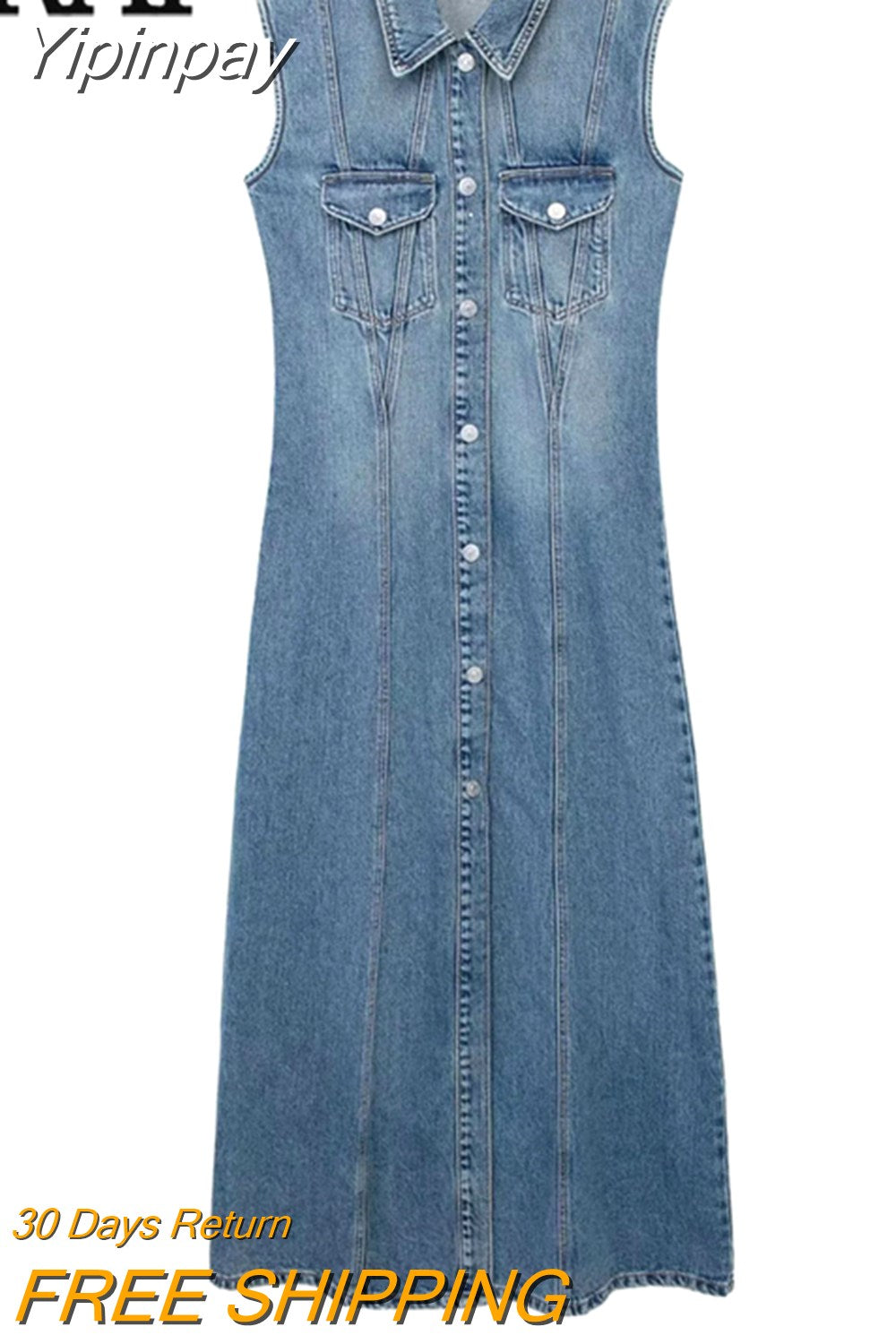 Yipinpay 2023 Blue Denim Dress Woman Jean Long Dresses For Women Sleeveless Midi Dresses Y2k Streetwear Women's Summer Dresses