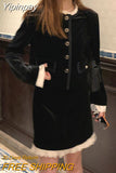 Yipinpay 2 Piece Dress Set Woman Vintage Velvet Suit Slim Balck Lace Tops + Elegant Y2k Mini Skirt Casual Design 2023 Auutumn
