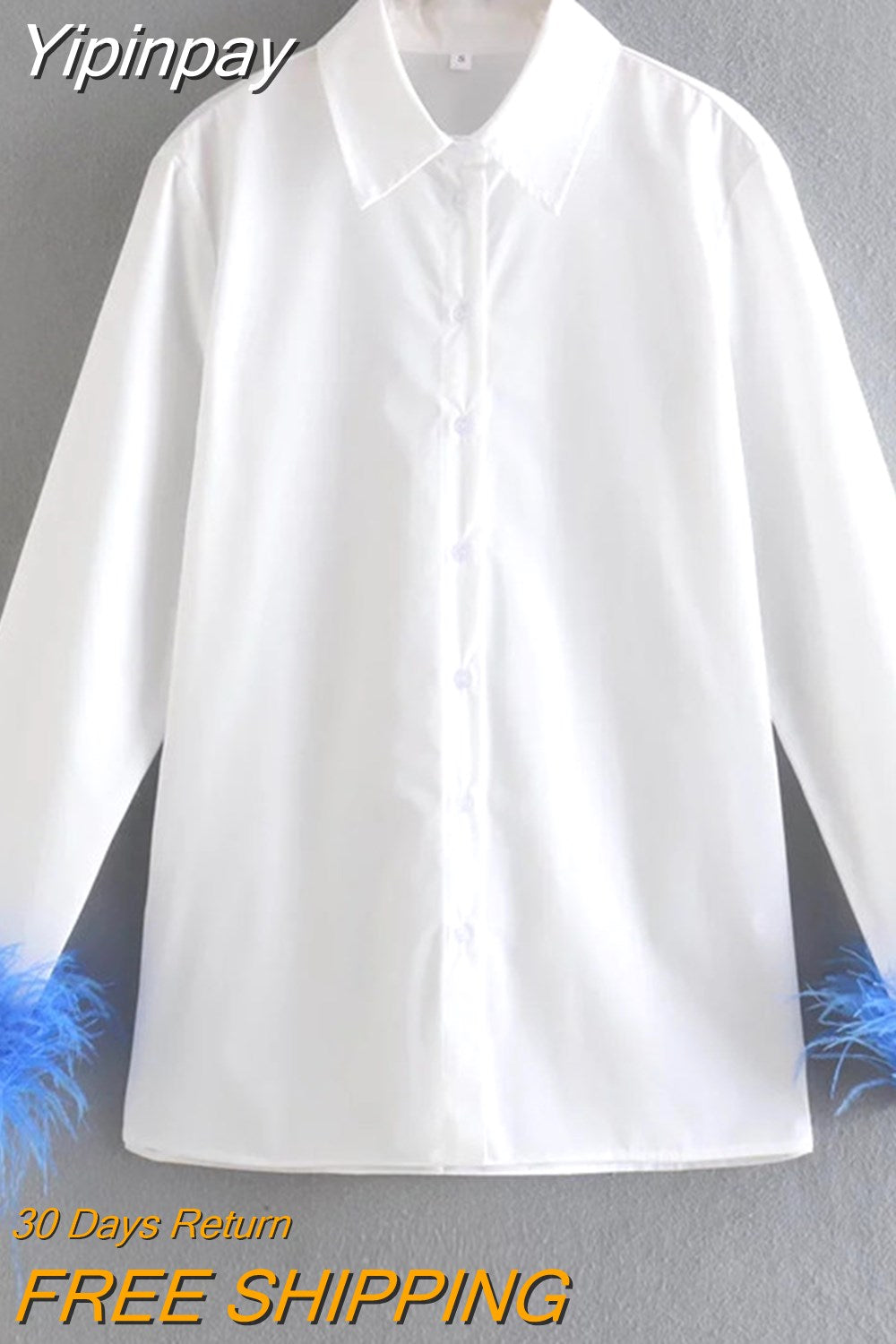 Yipinpay White Shirt Woman Long Sleeve Green Feather Top Party Elegant Female Blouses Fashion Collared Button Up Women Shirt