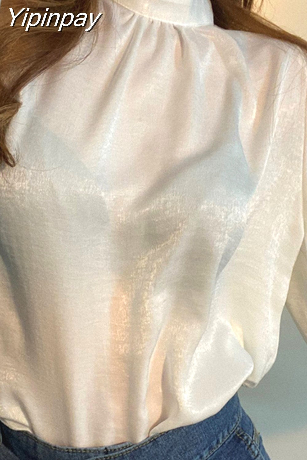 Yipinpay Blouse Long Lantern Sleeve Office Chic Ladies Shirt White Korean Fashion Clothing Black Spring Blouses Women Top Chemise