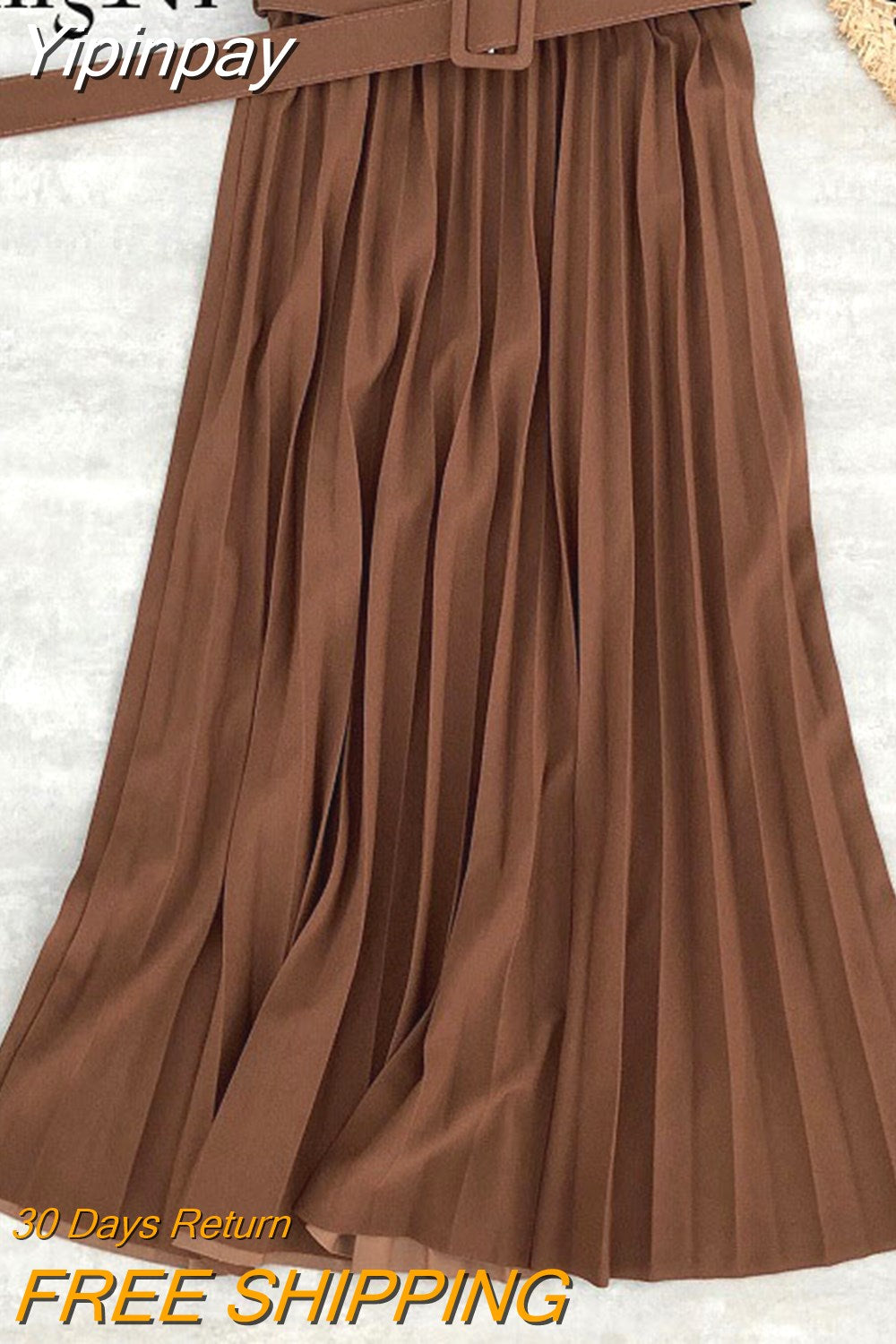 Yipinpay 2023 Autumn Summer Women Skirt Midi With Belt Pleated Female Skirts Casual Luxury Korean Faldas Ladies Saias Chic Jupe