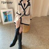 Yipinpay Women suits Patchwork suit coat Loose Long Elegant ladies overcoat Casual female suit 2023 HOT women jacket