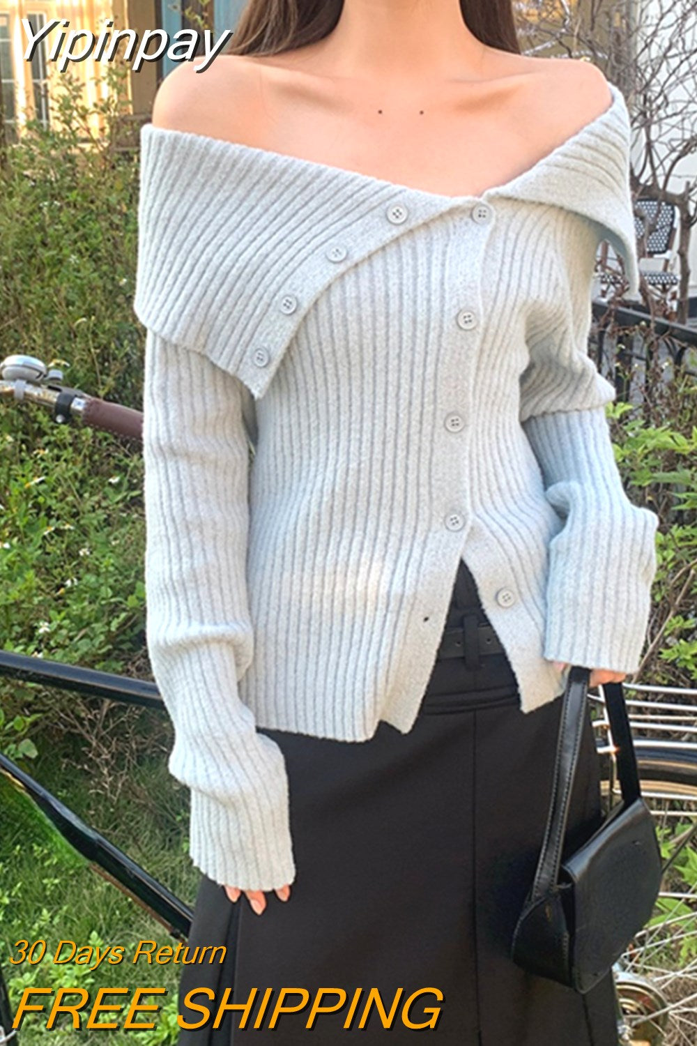 Yipinpay Color Knitted Sweater Woman Korean Fashion Clothing Elegant Long Sleeve Pullover Office Lady Button Causal Tops 2023 Spring