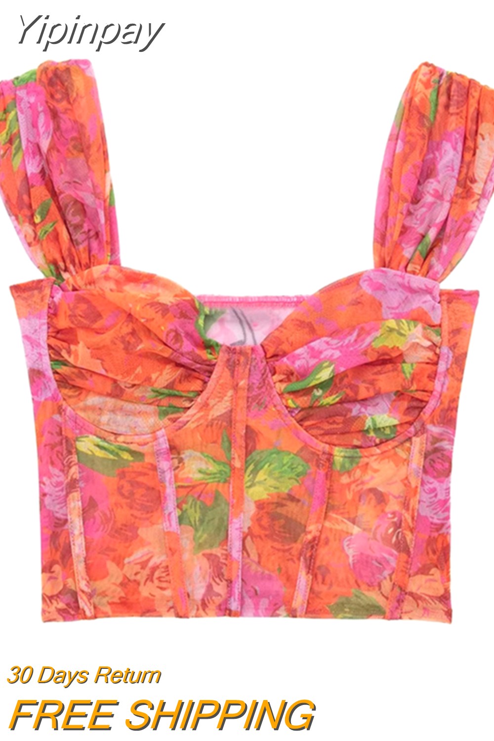 Yipinpay Floral Tulle Corset Top Women Mesh Crop Top Woman Off Shoulder Bustier Sexy Tops Y2k Backless Tank Tops For Women 2023